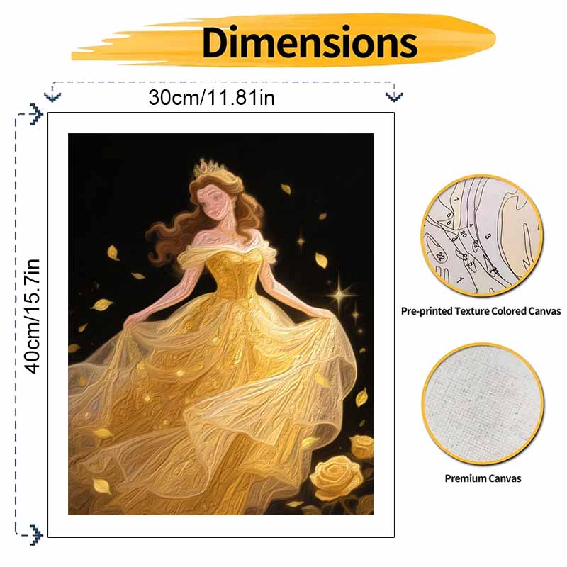 Disney digital oil painting golden princess gown rose hand painting home decoration painting