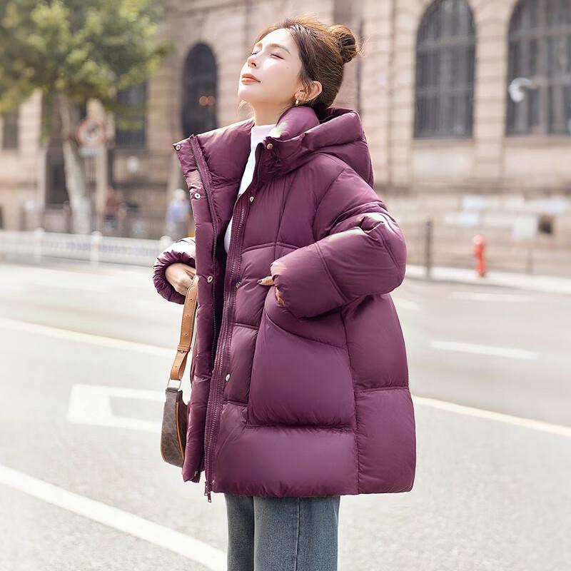 SIBASHE Women's 90% Down Hooded Loose-Fit Winter Jacket with Pockets