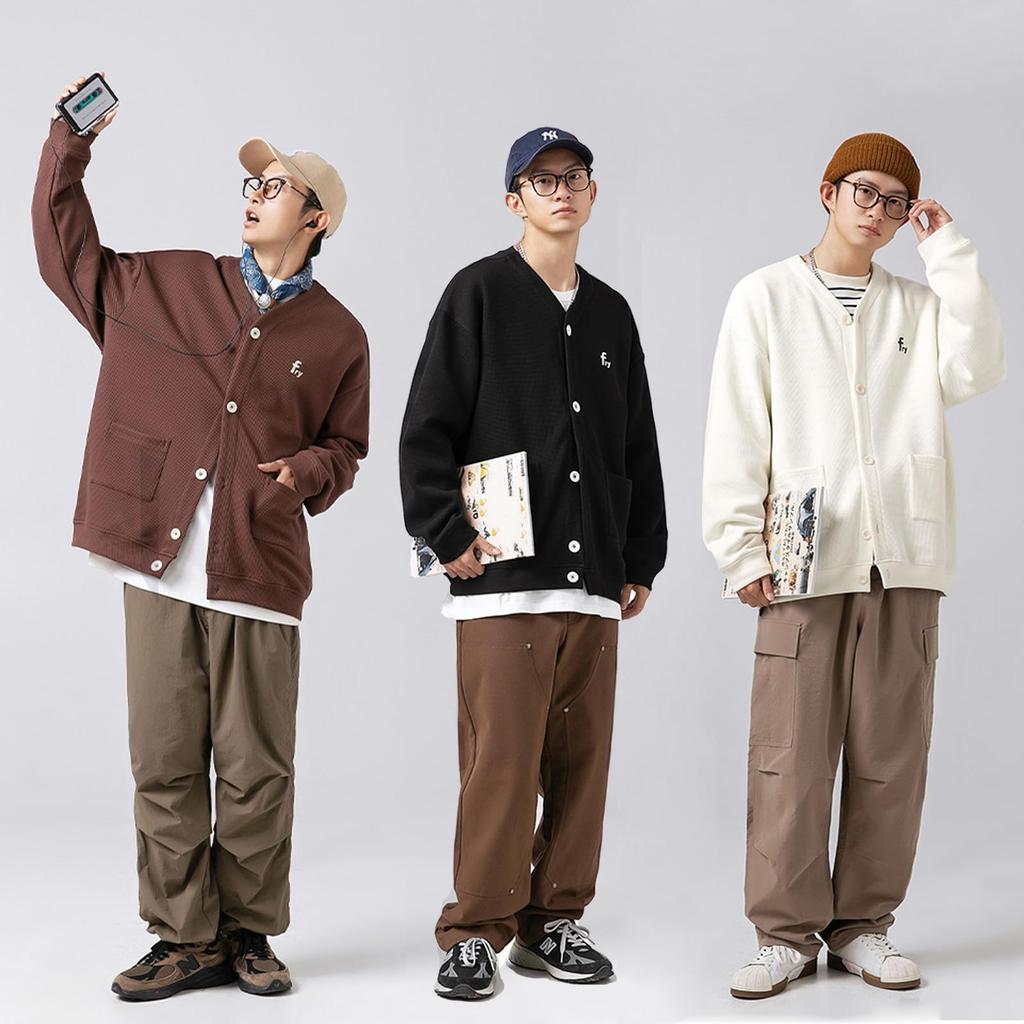 Кардиган мужской Seuyae Knit Plus Street Long English L, Стильный, Размер, V-образный вырез, Повседневный, Стиль, Рукава, Вышивка, Прогулки весной/осенью, Работа, Хаки,