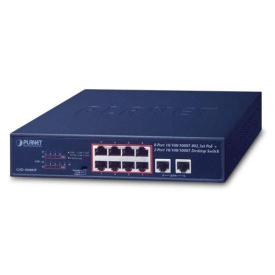 8 Port PoE 2 Port Desktop Switch PLANET GSD-1008HP 10/100/1000T 802.3at 10/100/1000T