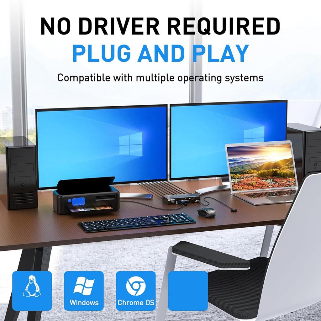 KVM-переключатель для двух мониторов   USB 3.0   -совместимый KVM   2 монитора 3 ПК 4K@60Hz 2K@144Hz, эмулятор EDID, KVM для двух мониторов   с 4 портами USB 3.0
