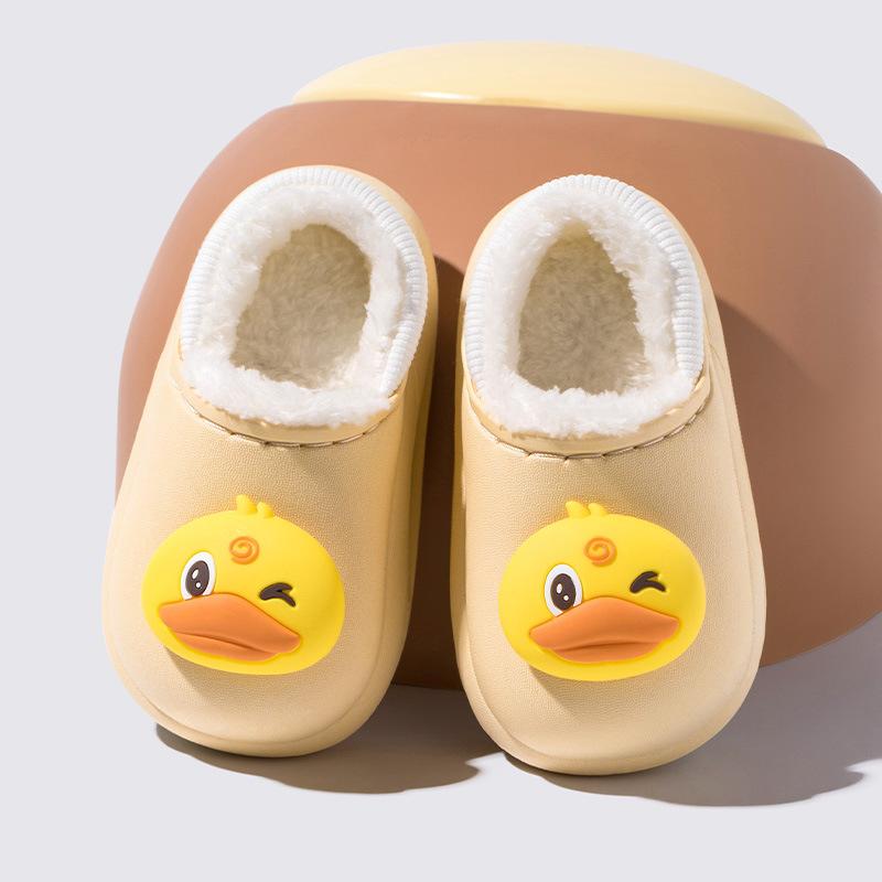 Winter Children's Cotton Shoes with Plush Insulation Cartoon Cotton Slippers for Boys and Girls, Cute Waterproof Fluffy Slippers