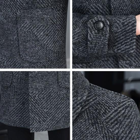 Men Woolen Coat Lapel Long Sleeve Single Breasted Mid-Length Overcoat with Pockets Casual Daily Wear