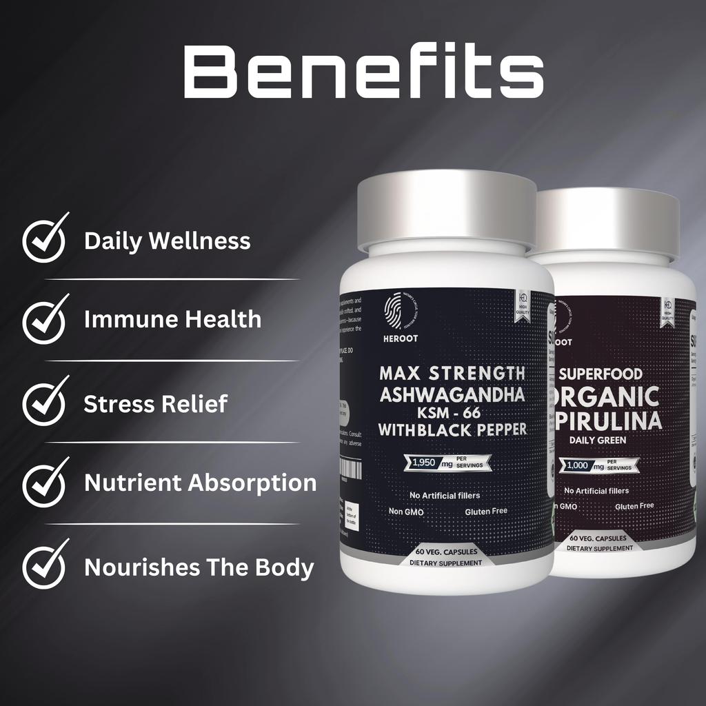 Immune Health Organic Spirulina Ashwagandha Energy Booster Strength & Stamina
