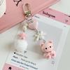 Cute Rabbit Kitty Bear Pendant Key Chain Fluffy Ball Bow Bead Mobile Phone Chain Anti-Lost Lanyard Kawaii Bag Charm Gift