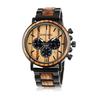 BOBO Bird Men's Wooden Watch, Stylish Wood & Stainless Steel Chronograph Military Quartz Casual Watch with Black Wood Band
