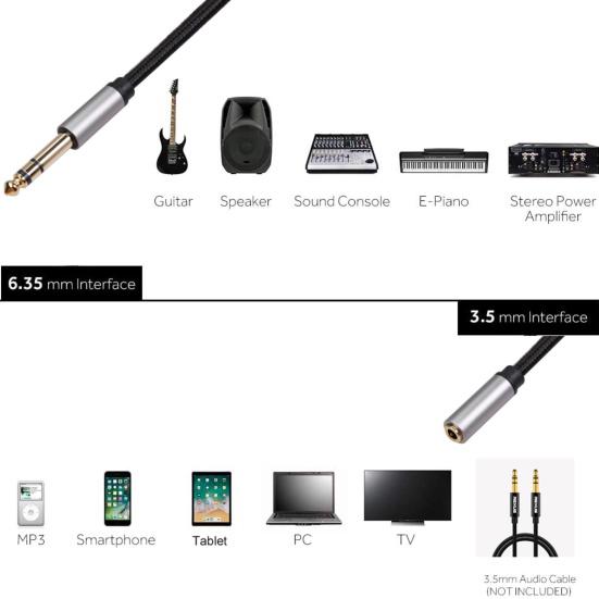 6.35mm 1/4 Male To 3.5mm 1/8 Female Audio Cable for Amplifier/Guitar/Piano/Phone