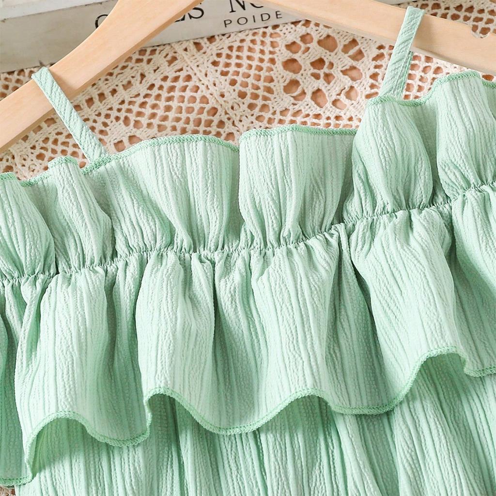 Летняя однотонная юбка на бретельках для девочек, детское платье в стиле вестерн для больших детей