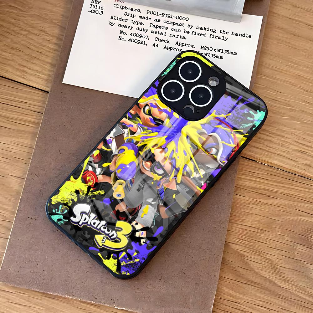 S-Splatoon Game Phone Case For IPhone 17 Air 16 E Pro Max 15 14 13 Mini 12 Pro 11 Max Plus Black Glass Cover