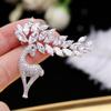 Vintage Christmas Deer Brooch Clear Cubic Zirconia Women's Animal Brooch Pin Gifts