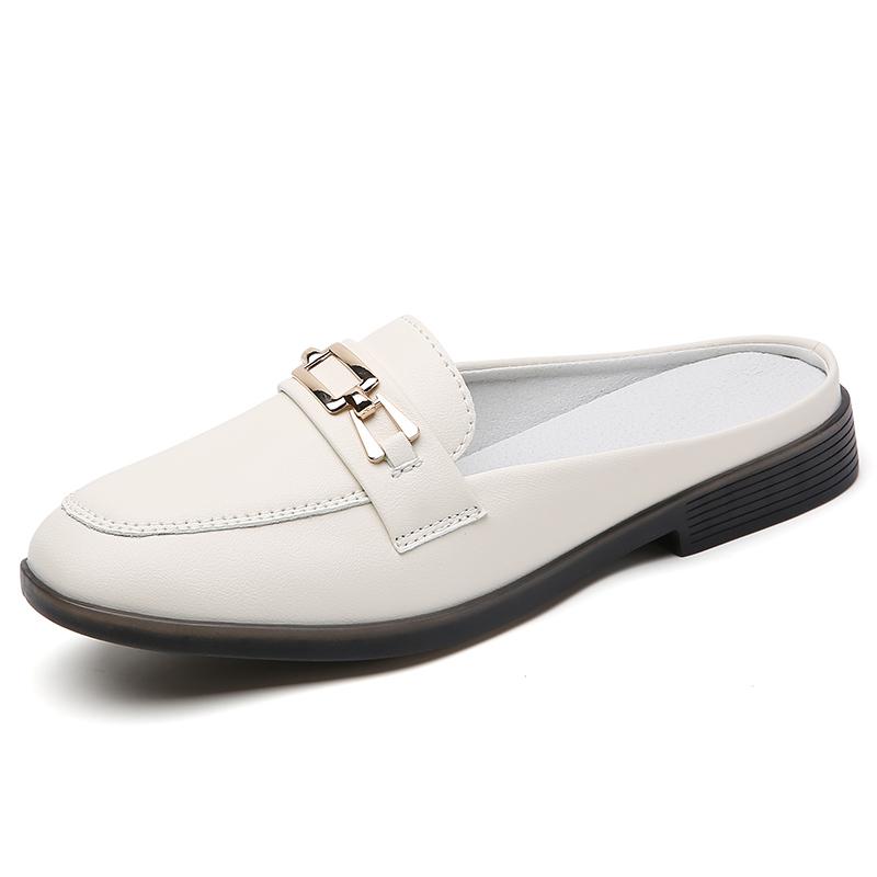 Fashion New Spring and Summer Half Slippers Leather Women Casual Flat Shoes Light Non-slip Walking Large Size Women Sandals Single Shoes