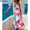 Women's Fashion Summer Spring Flower Pattern Print Sleeveless Suspenders High Waist Casual Dresses