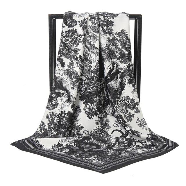 2021 Design Brand Women Square Silk Scarf Chain Print Head Scarfs Female Satin Hijab Scarves Shawl Wrap Lady Headband Foulard