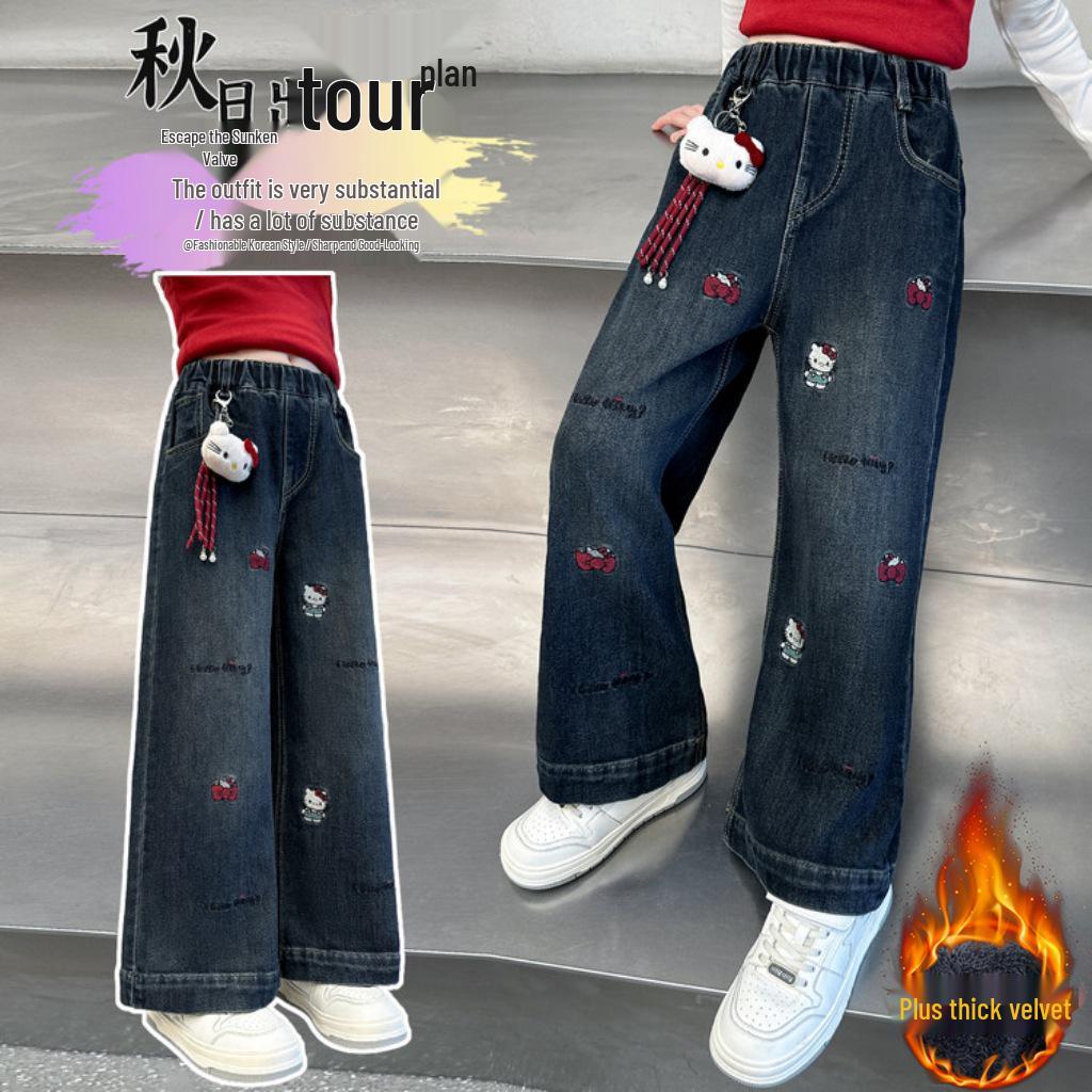 Стильные вельветовые джинсы с широкими штанинами для девочек-подростков, Осень/Зима 2025