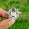 925 Sterling Silver Oval Moonstone Gemstone Stackable Flower Mother Ring Jewelry