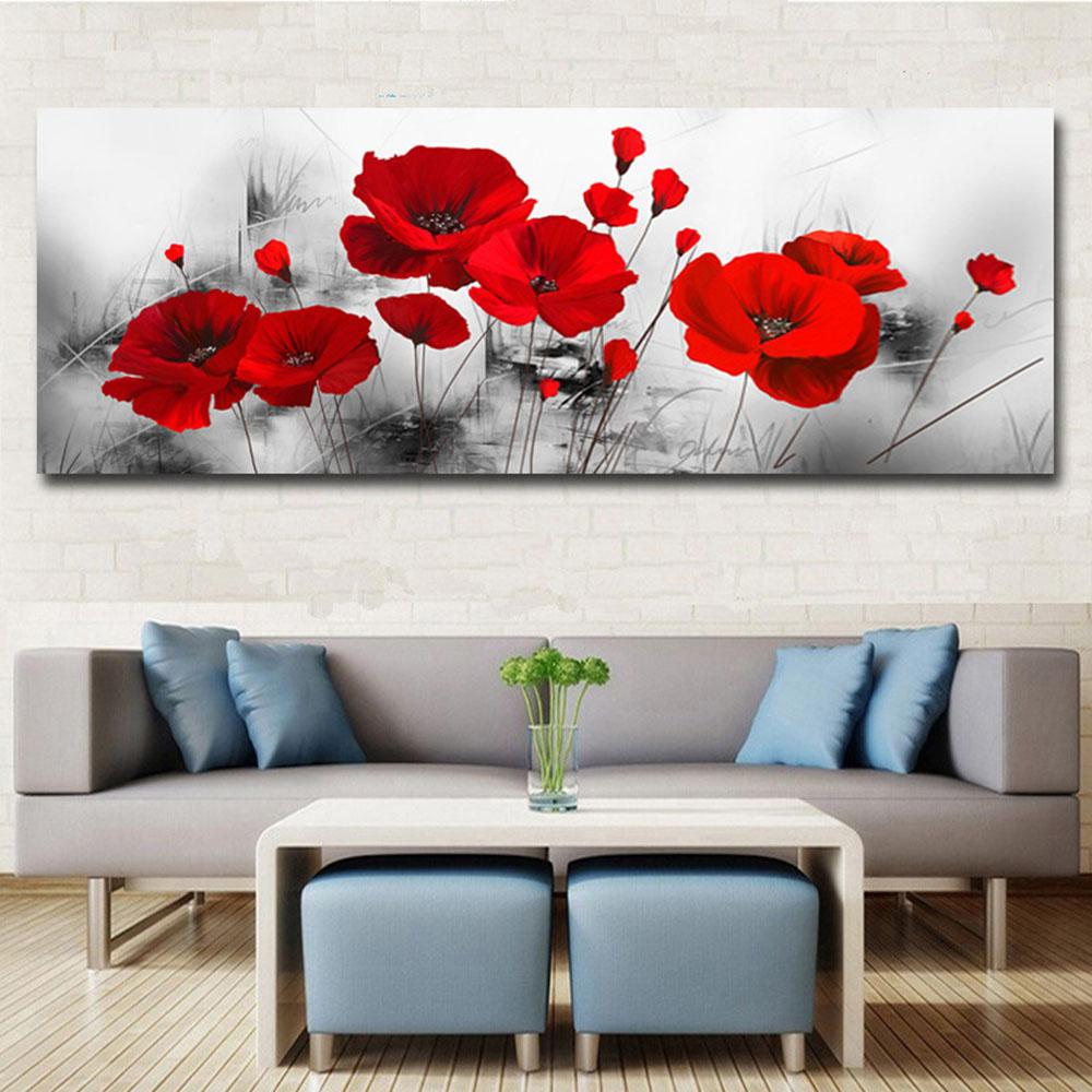 Modern Flowers Poster Print Wall Art Canvas Painting Red-Poppy Flower Picture On The Wall For Living Room Home Decor No-Frame