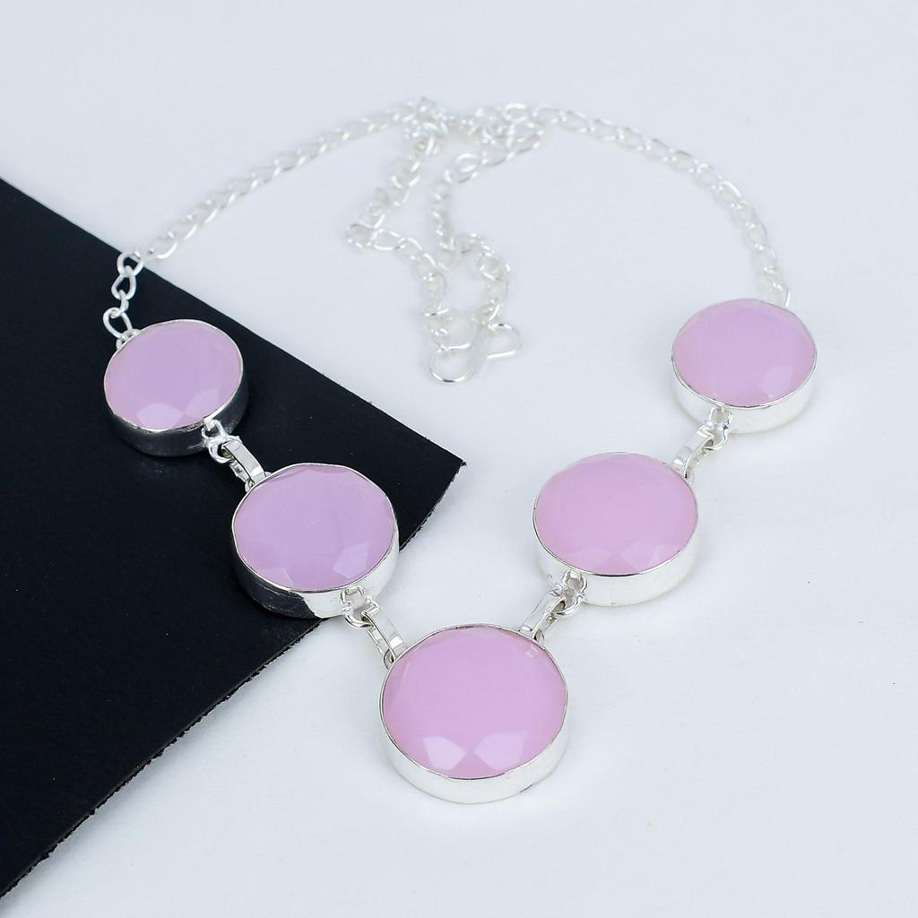 Pink Chalcedony Gemstone Handmade 925 Sterling Silver Necklace, Pink Chalcedony Silver Necklace For Wife, Unisex Necklace Thanksgiving Gift