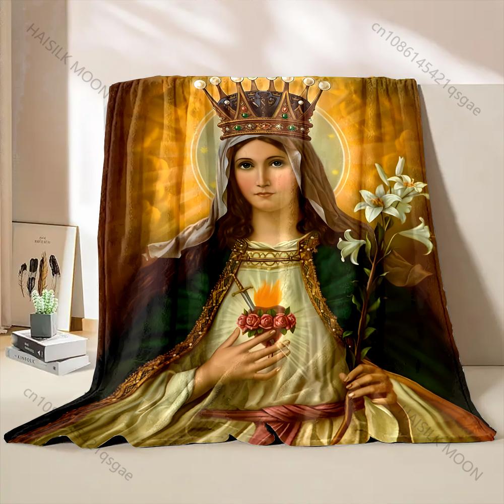 1PC Crowned icon with lilies Print Blanket Warm Soft Fluffy Kids and Adult Sofa Bed Throw Blanket Outdoor Travel Camping RV