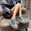 2025 лето новые женские туфли на платформе со стразами в повседневном стиле, взрывная парусиновая обувь на шнуровке спереди