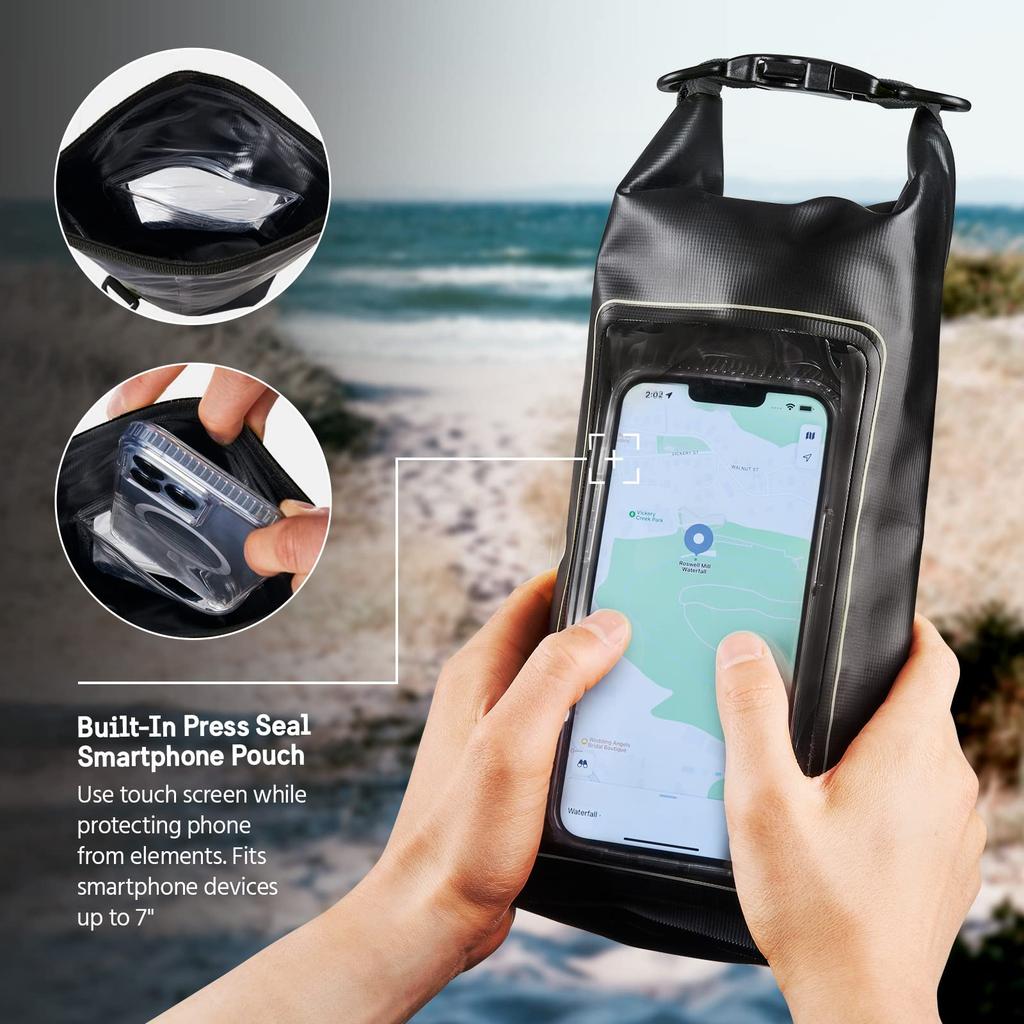 Pelican Marine Phone Dry Bag 2 Liters Stealth Black IP68 Waterproof Smartphone Touchscreen Detachable Shoulder Strap Water-Resistant - - (PP048994) -