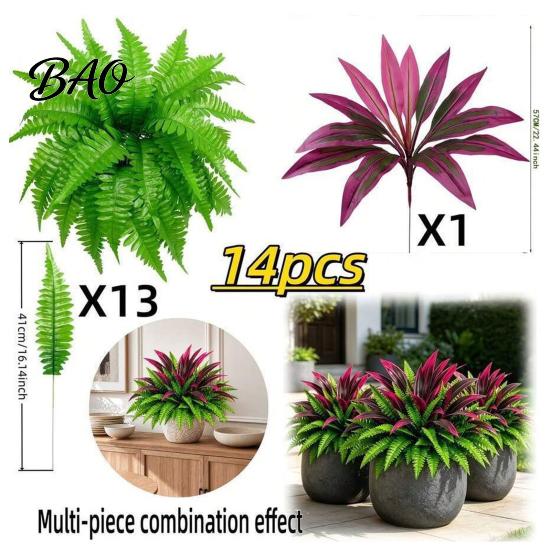 Spring Summer Seasonal Wreath Artificial Fern And Red Dracaena Plants, UV Resistant Decorative Faux Plant, Home Accents Realistic Plants for