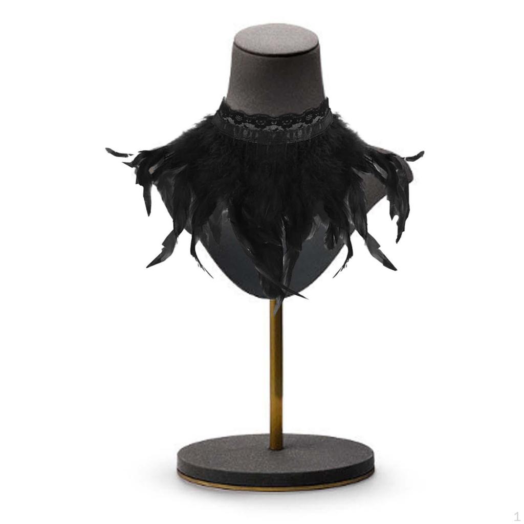 Черная накидка-кейп с искусственными перьями, ожерелье-чокер для Хэллоуина, болеро для сценического выступления