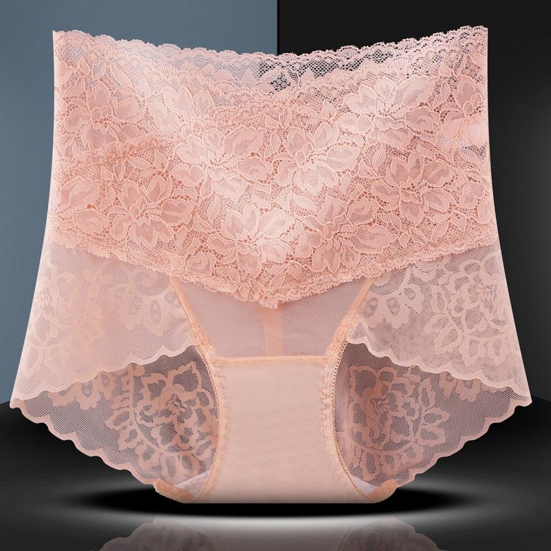 Трусики с высокой талией и кружевом, женские, поднимающие бедра, сексуальные, большого размера, без следов, антибактериальное хлопковое нижнее белье с треугольными чашечками
