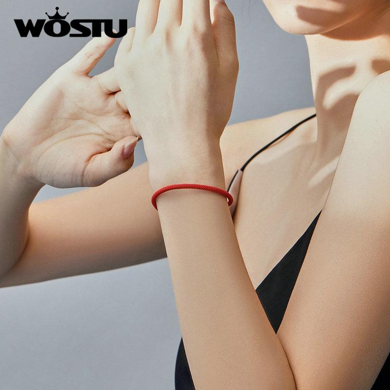WOSTU 100% Настоящее Серебро 925 Пробы Красный Черный Серый Белый Шнурок Браслет Классический Счастливый Браслет Подходит для Бусин Шармов DIY Изготовление Украшений