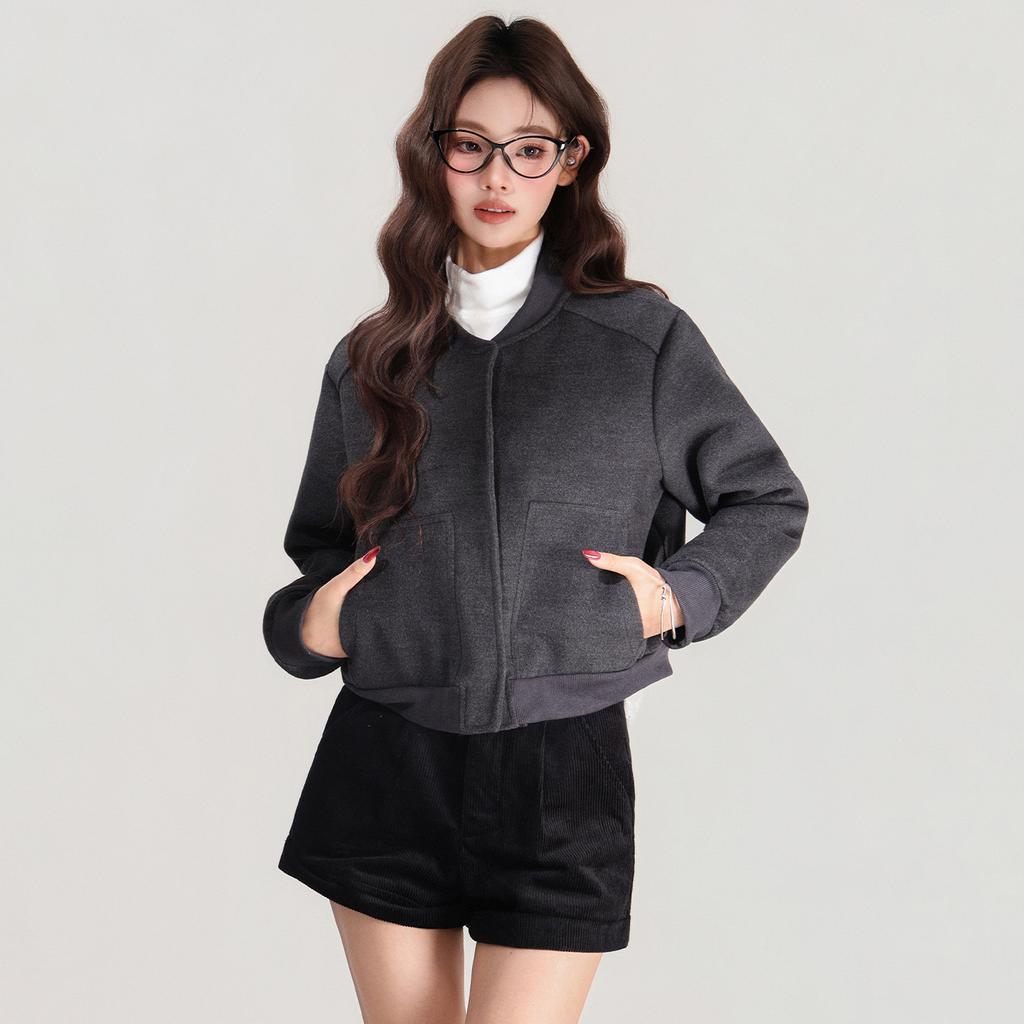 Flower gray design sense retro baseball jersey short coat women's autumn and winter wear niche loose jacket top