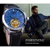 Forsining Мужские модные повседневные автоматические механические часы с полой фазой Луны и резными полыми GMT1177-2-A
