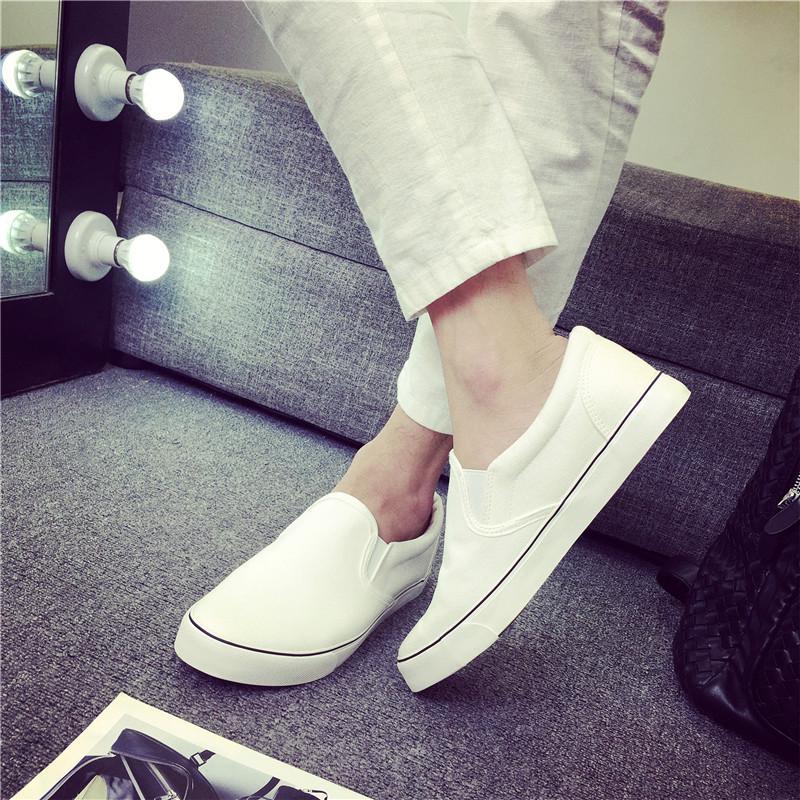 Весенне-осенняя мода Новые большие повседневные белые парусиновые мужские туфли Повседневные и удобные Однотонные Однофутовые Плоские Мужские Туфли