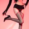 Aurora Shiny Black Silk Garter Stockings with Red Edge - Seamless, Sexy & Removable