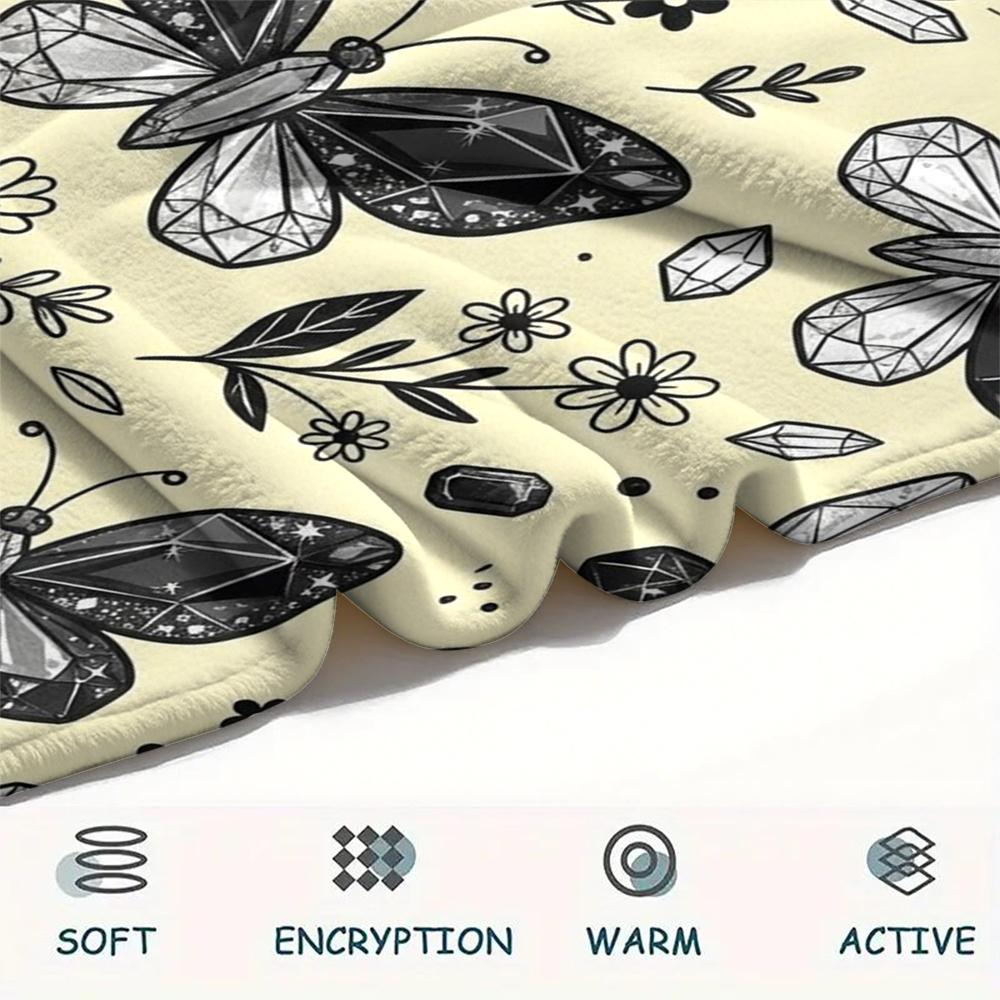 1PC Jewel Butterfly Print Flannel Blanket, High quality All Seasons, Home Decor, Warmth and Comfort, Perfect for Christmas Gifts