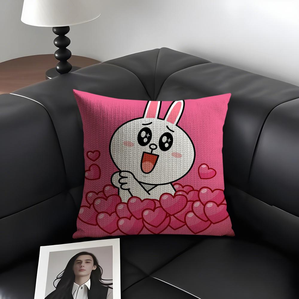 Чехол на подушку мультяшный C-Cony Натуральный лен Органическая ткань Двусторонняя печать Диван Домашний декор Подарок Наволочка