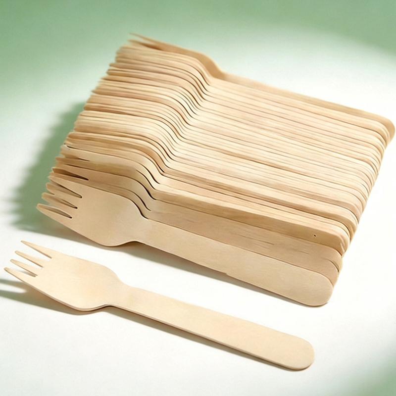 100PCS Wood Fork Spoon 14cm Size Disposable Tableware Suitable for Festival Gathering Wedding Party Portable Kitchen Gadgets ZYF