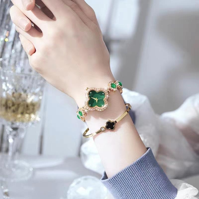 Женские часы женские премиум женские часы зеленые кварцевые часы с бриллиантами браслет-клевер