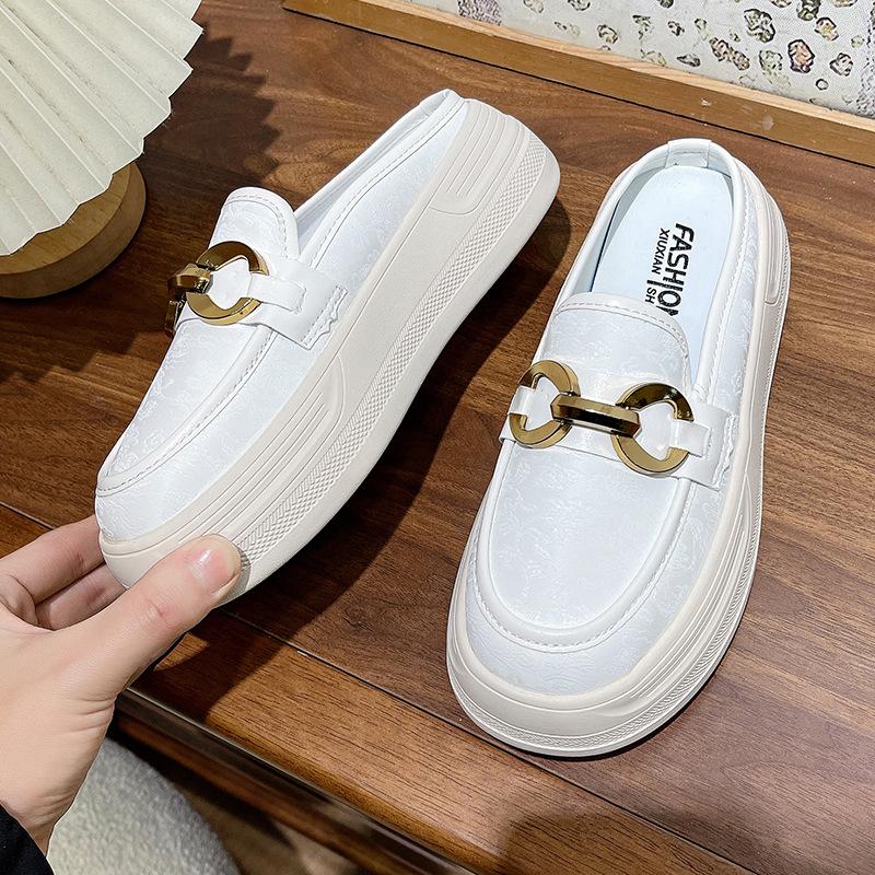 Baotou half shappers женские новые туфли на толстой подошве без каблука с полуподдержкой летом 2025 года носят ленивые туфли с одной педалью