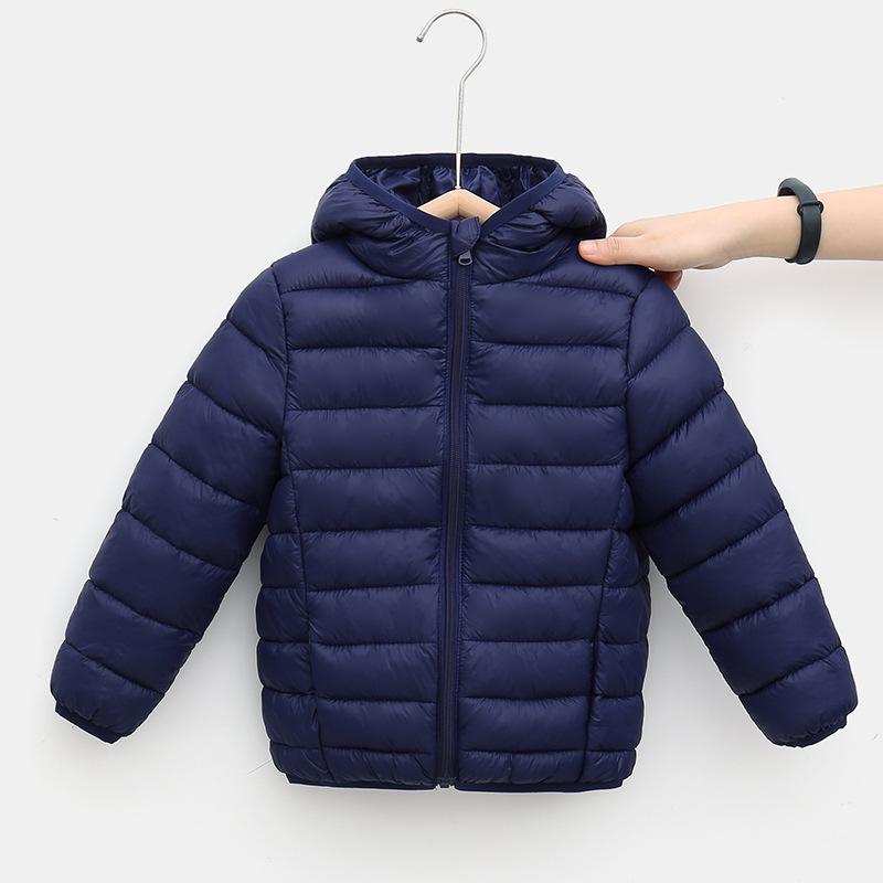 Autumn/Winter Solid Color Hooded Children's Down Cotton Jacket - Lightweight and Warm for Boys & Girls.