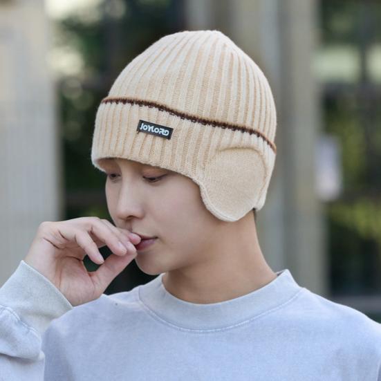 Зимняя мужская вязаная шапка, эластичная, утолщенная, однотонная, с защитой ушей, теплая, повседневная, для катания на лыжах, коньках, головной убор