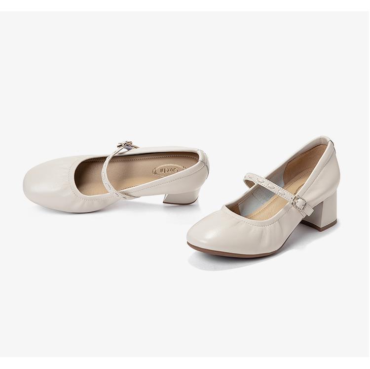 Soft Sheepskin Round Toe Thick Heel Mary Jane Shoes