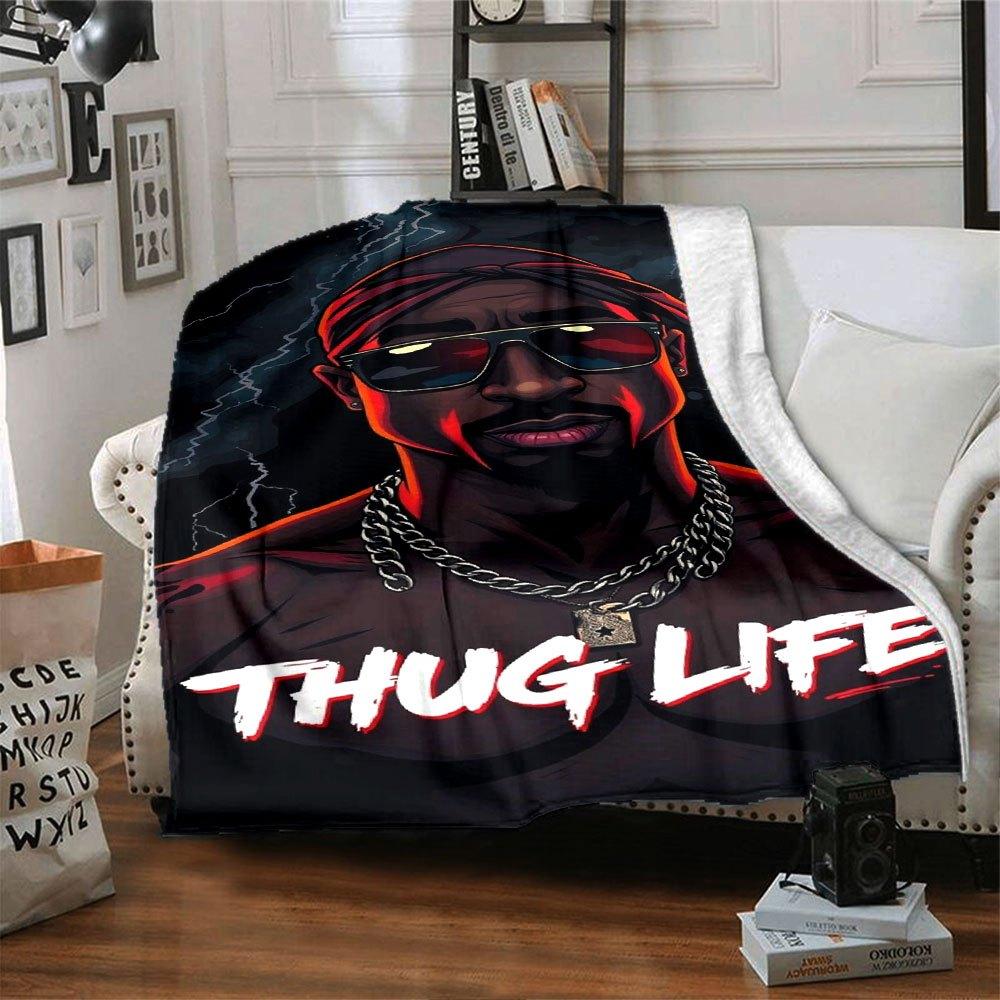 1pc 2PacHip Hop Blanket Soft Lightweight All Season Multi Purpose Throw for Sofa, Bed, Office & Picnics, French Style with Iconic Album Art & Quotes