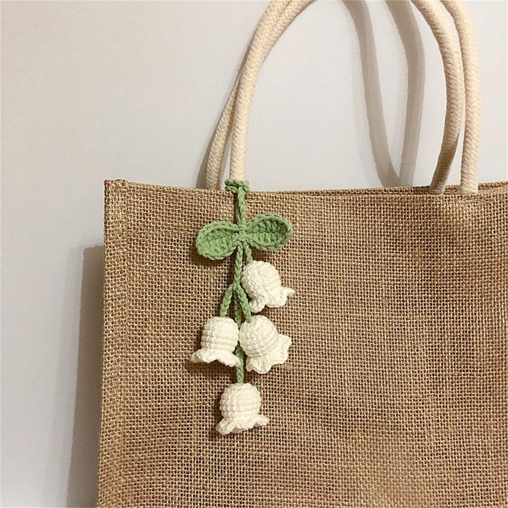 Lovely Handmade Knitted Bell Orchid Keychain for Women Girls Romantic Flower Pendant Handbag Ornament Car Accessories Gifts