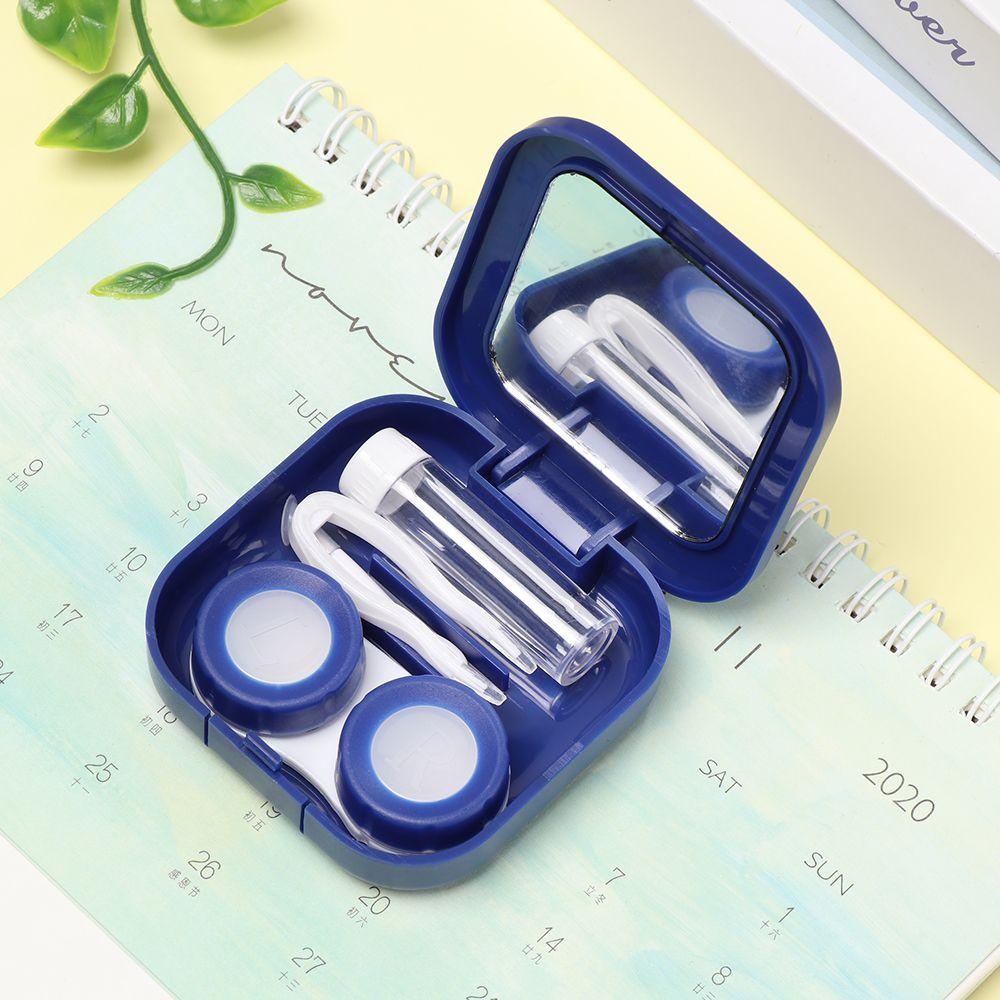 Portable Square Solid Color Container Holder Mirror Cover Contact Lens Case Storage Soaking Box