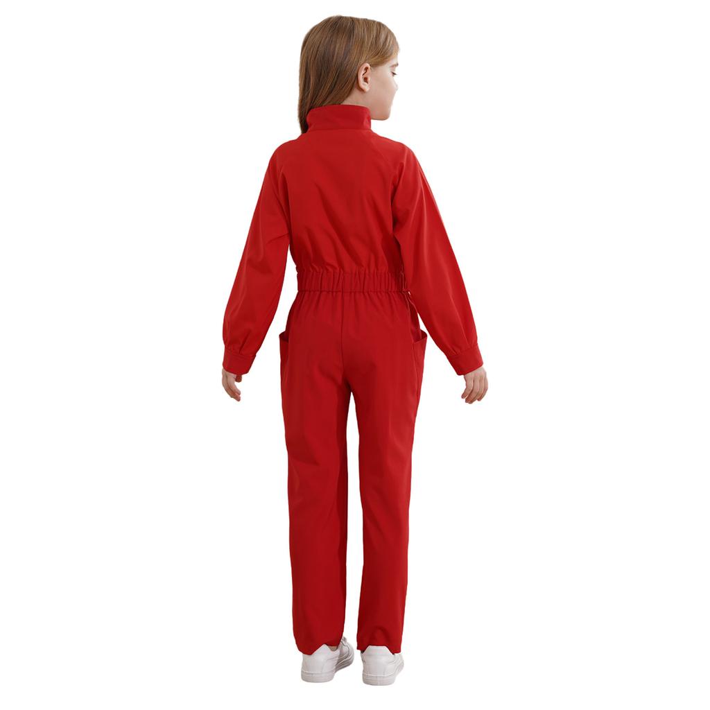 Girls Practical Wear Stand Collar Jumpsuit for Daily Activities