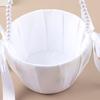 Wedding Flower Girl Basket Satin Bowknot White Basket with Faux Pearl Handle Hand Held Wedding Basket for Ceremony Party Decor