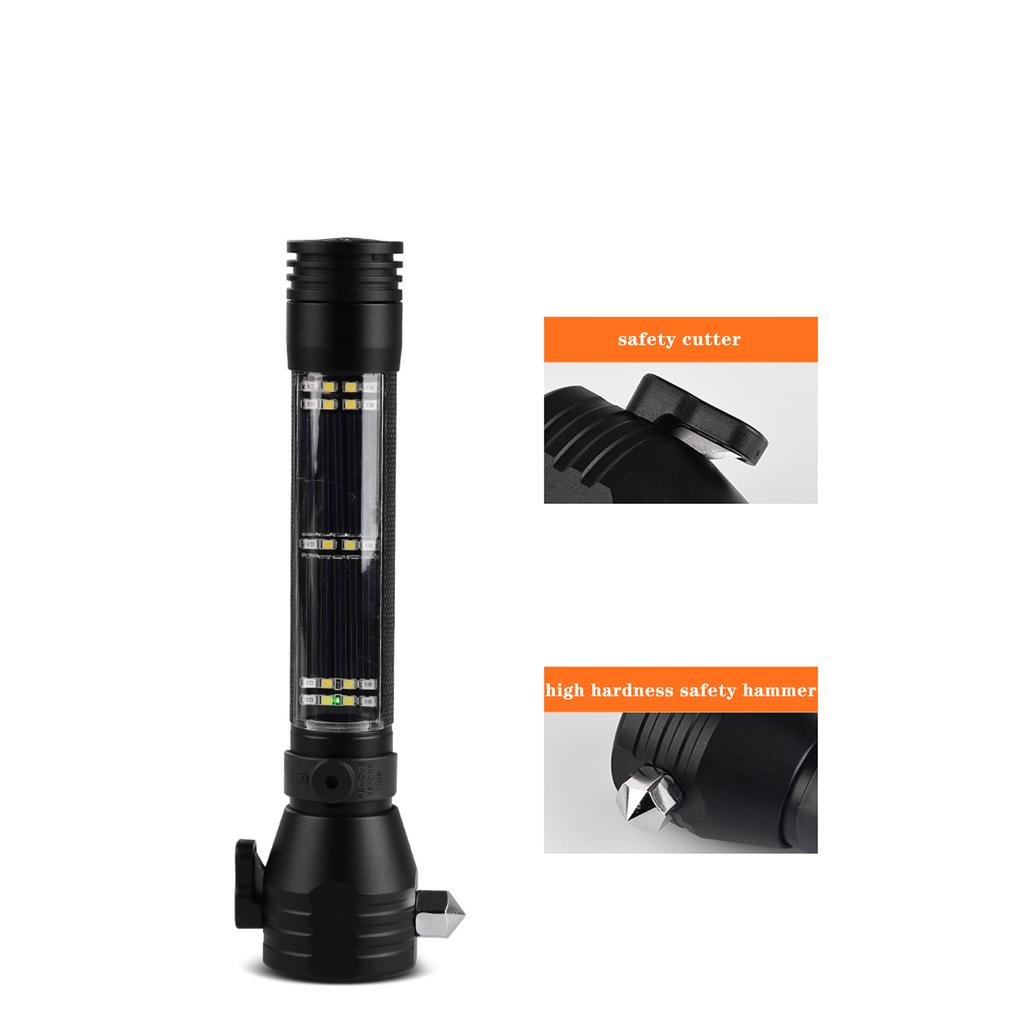 Solar Energy Charge Outdoor Telescopic Aluminum Compass Multi-Purpose Flashlight LED