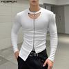 Men's Cutout Neck Long Sleeve Zipper Splits Irregular T-shirts Undershirts