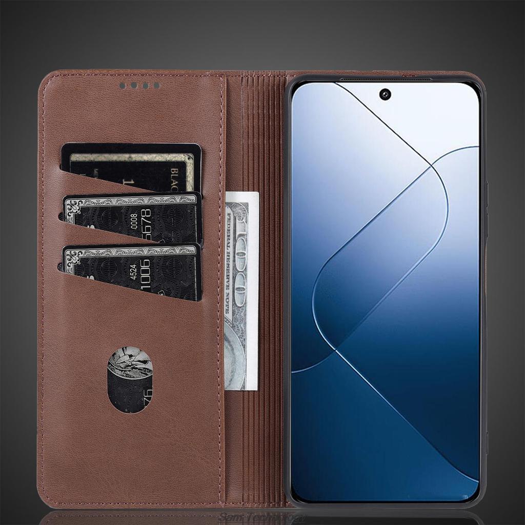Роскошный магнитный адсорбционный кожаный чехол для Xiaomi Mi 14 / Xiaomi 14 Flip Cover Защитный чехол Capa Fundas Coque