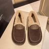 CRLAYDK Winter Women's Soft Faux Fur Lining Moccasins Suede House Warm Indoor Outdoor Loafers Slip On Ladies Work Flat Shoes