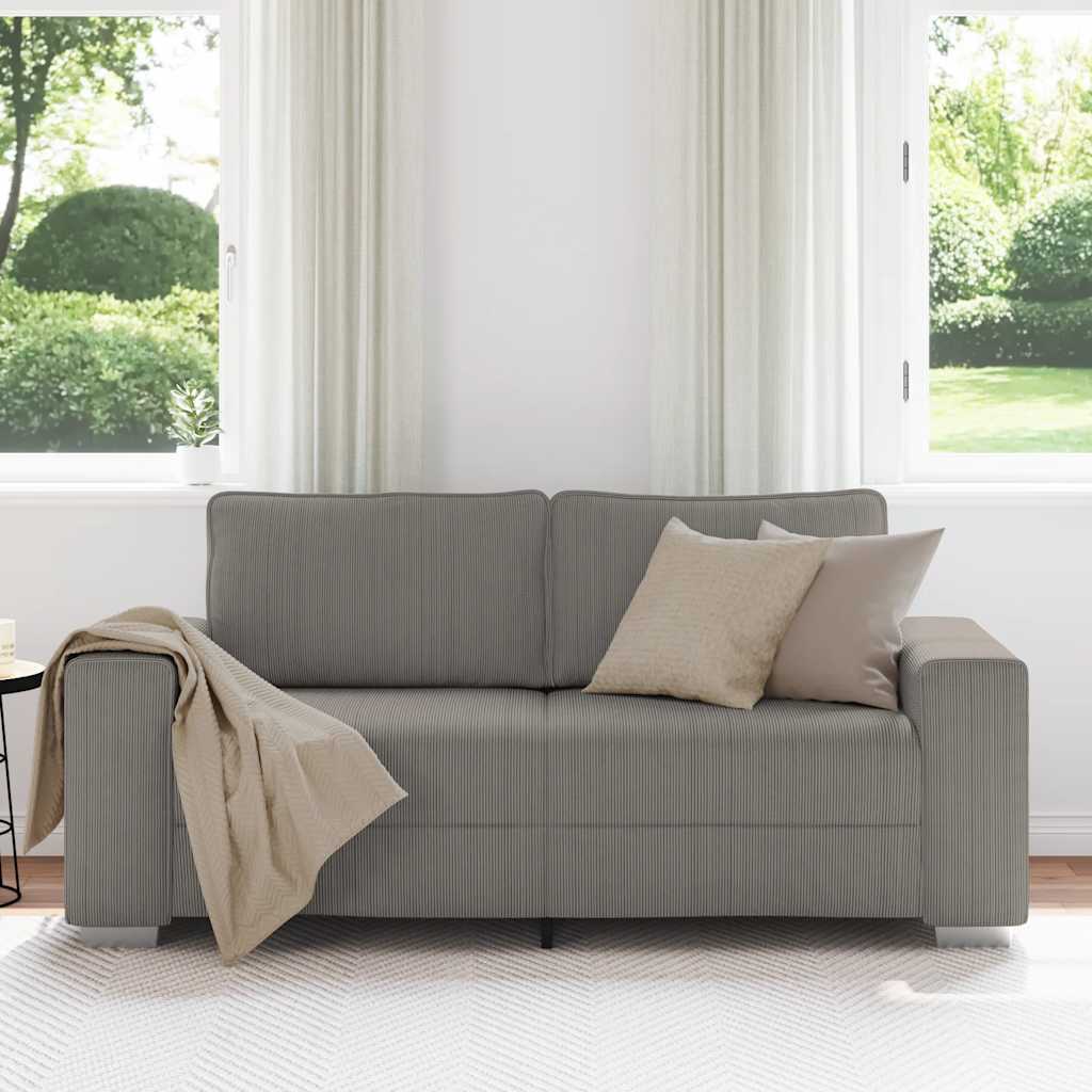 2 Seater Sofa Light Grey 180x77x82 cm Corduroy Fabric
